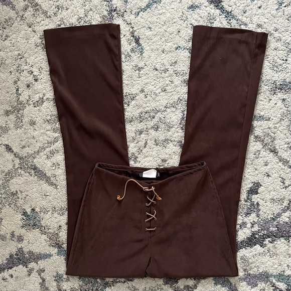 Garage Pants - Vintage Garage Brown Boot Cut Flare Pants with Lace-Up Front